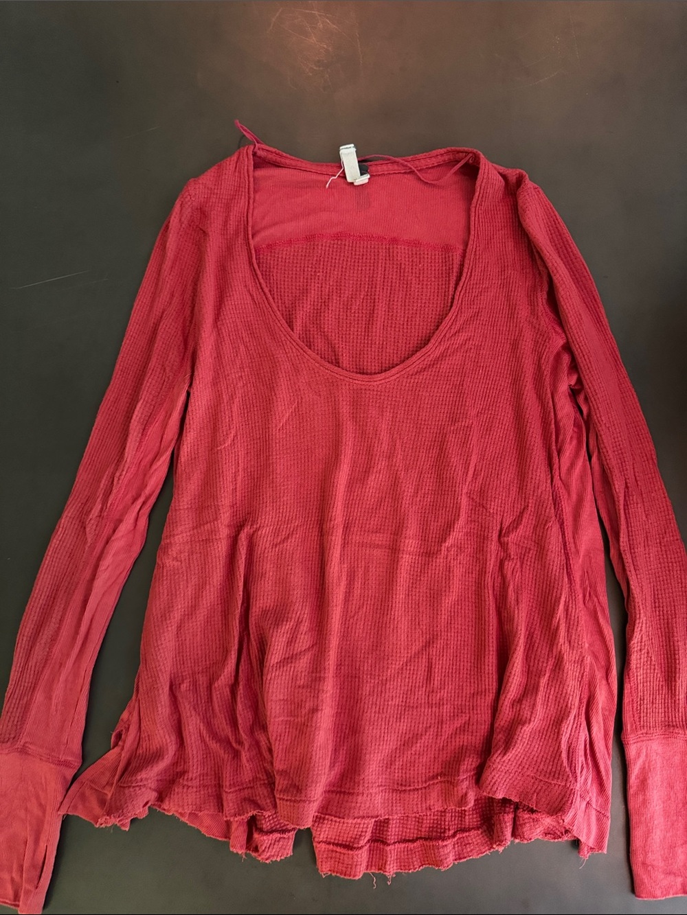 We The Free Waffle-Knit Scoop Neck Long Sleeve Top - Red